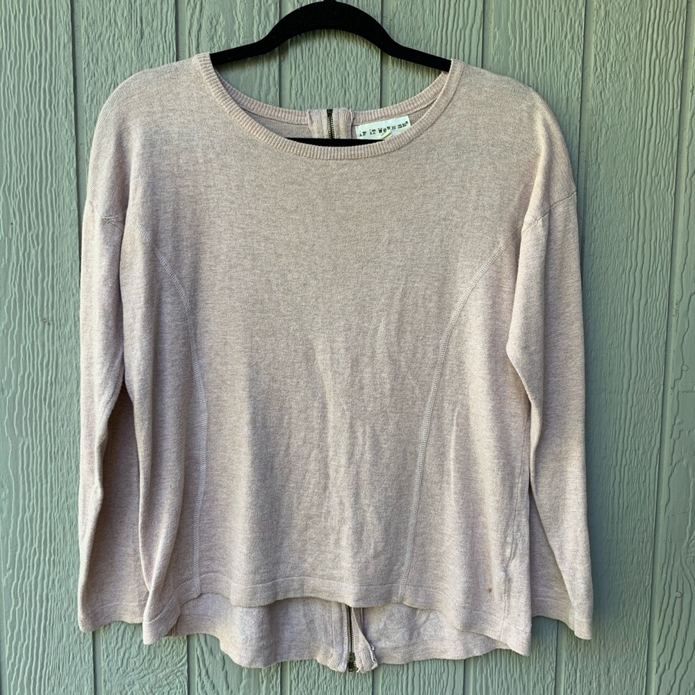 If It Were Me blush crew neck sweater, zipper back
